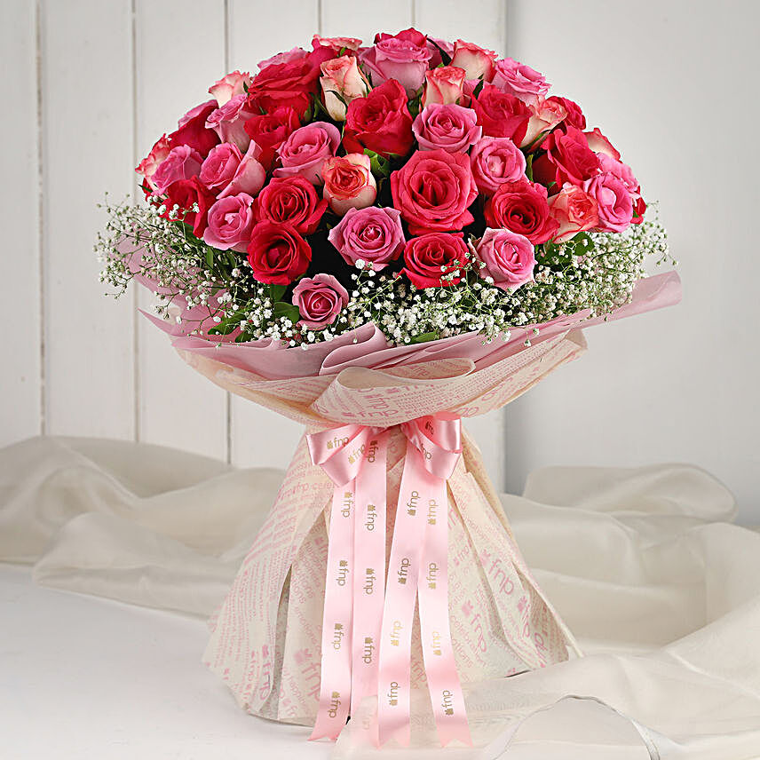 Pretty In Pink Roses Bunch:Bunch of Flowers