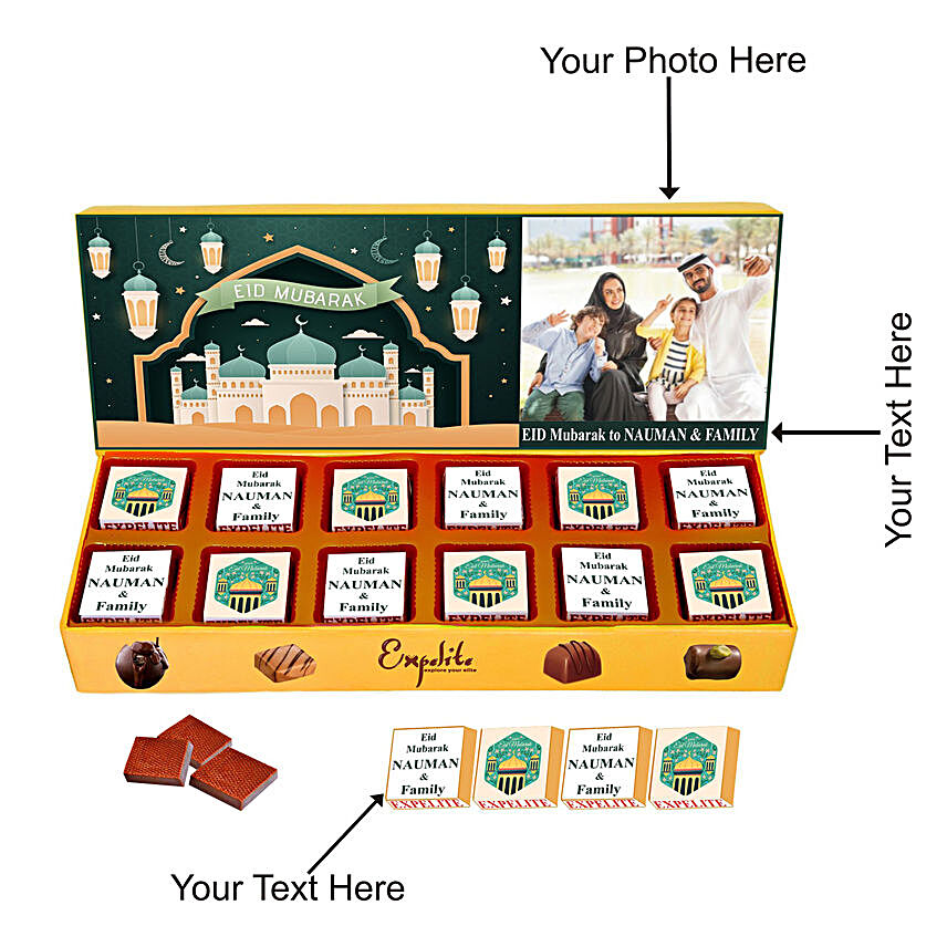 Personalised Eid Mubarak Chocolate Box- 12 Pcs