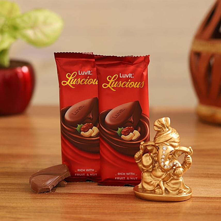 Buy/Send Luscious Fruit N Nut Chocolates & Golden Ganesha Idol Combo