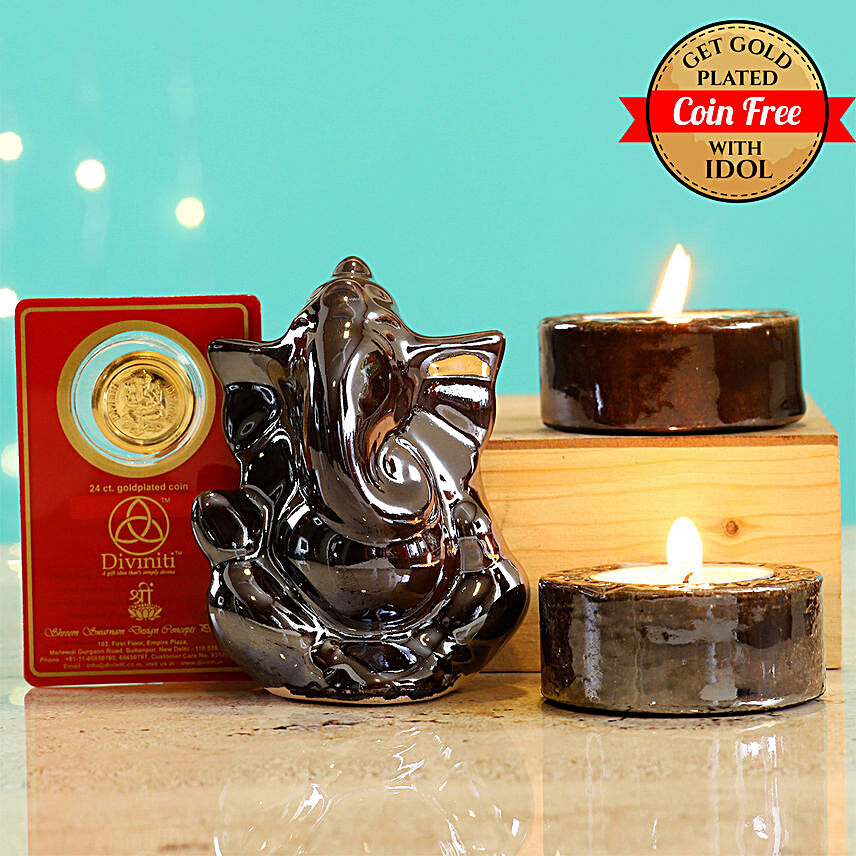 24 Carat Gold Plated Coin Free With Brown Ganesha Idol Diwali Hamper