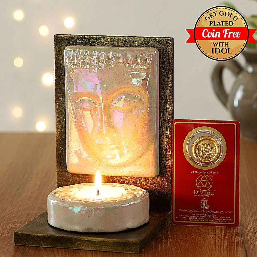 24 Carat Gold Plated Coin Free With Lord Buddha Tealight Holder
