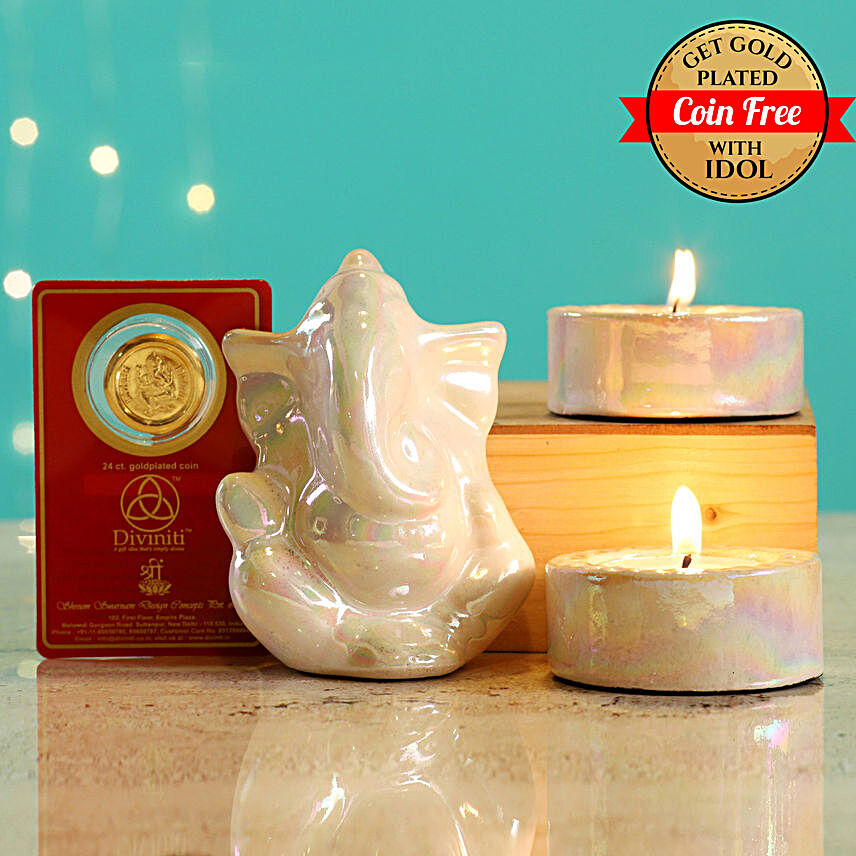 24 Carat Gold Plated Coin Free With White Ganesha Idol Diwali Hamper