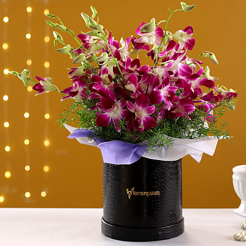 Beautiful Purple Orchids Box Arrangement