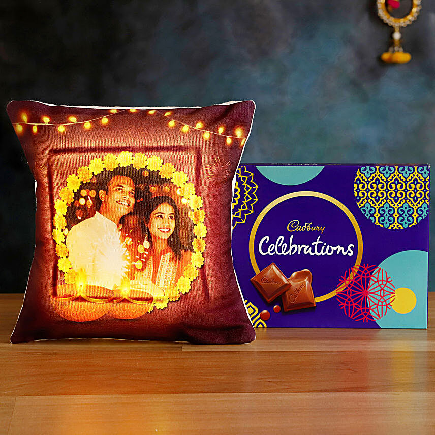 Personalised Diwali Lights LED Cushion Cadbury Celebrations
