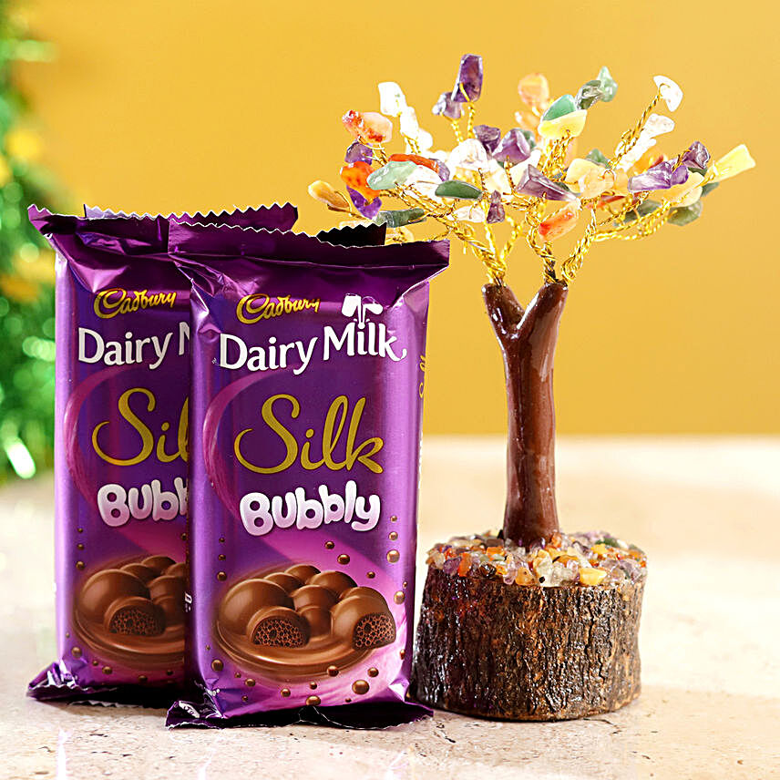 Colourful Stone Wish Tree & Cadbury Silk Bubbly