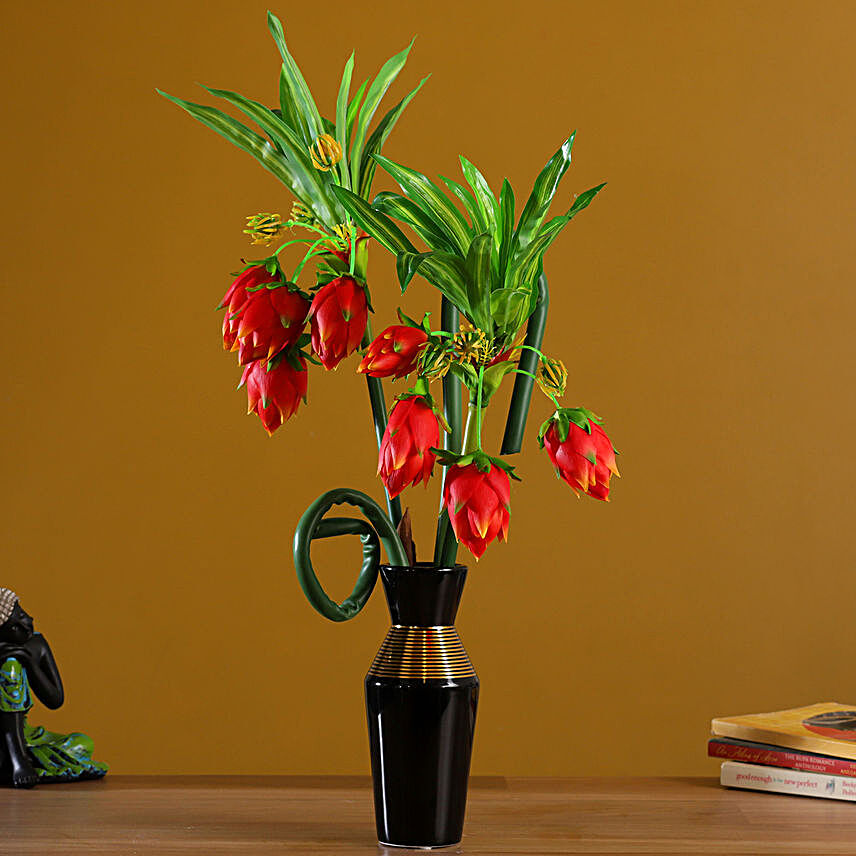 Artificial Orange Lotus Buds Vase