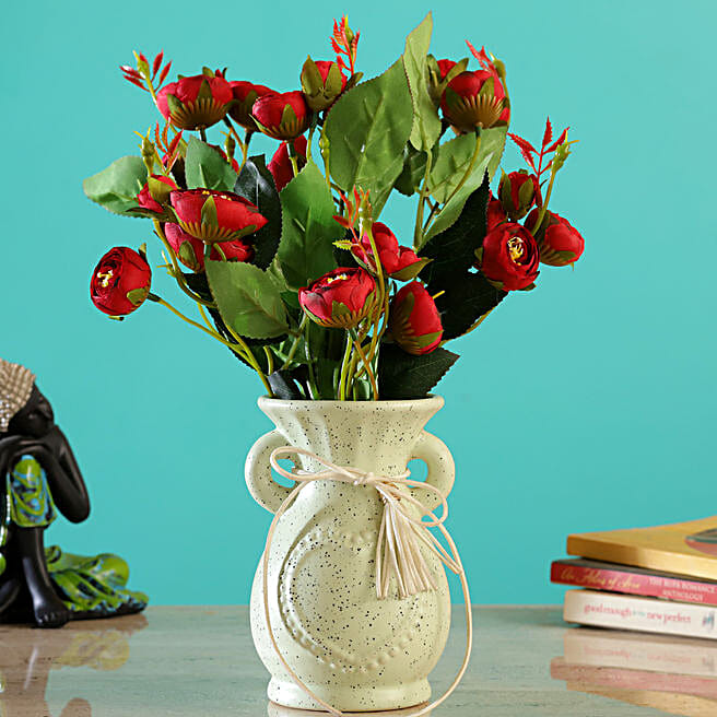 Buy/Send Artificial Red Ranunculus Blossoms Vase Online FNP