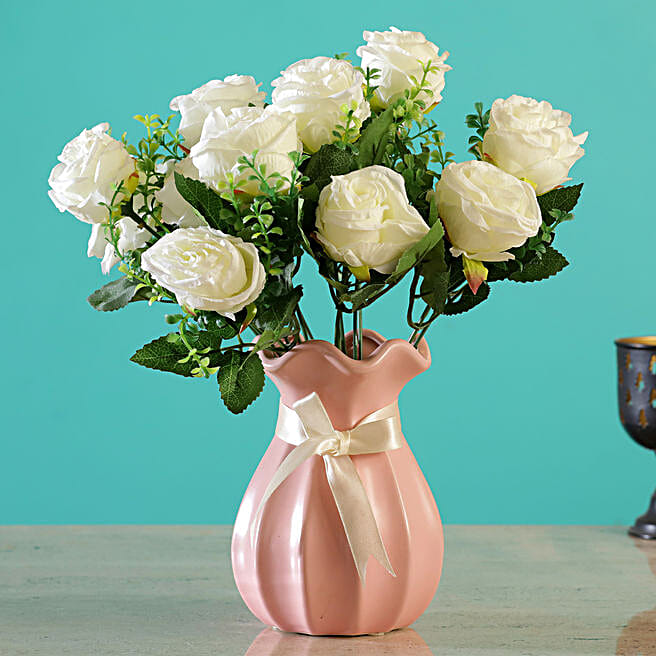 Buy/Send Artificial White Roses Vase Online FNP