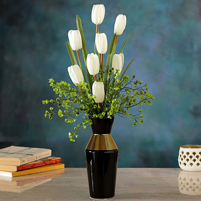 Artificial White Tulips Vase