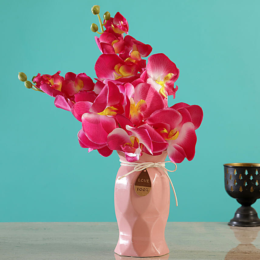 Buy/Send Delightful Dark Pink Artificial Orchids Vase Online FNP