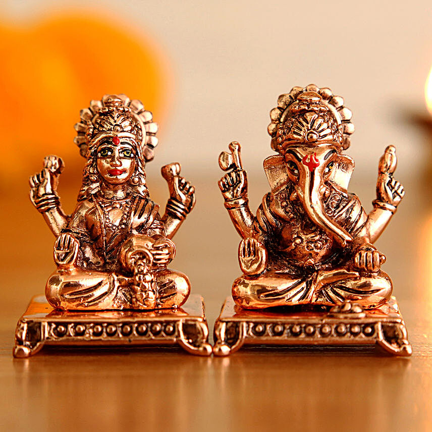 Copper Finish Lakshmi Ganesha Idol Set