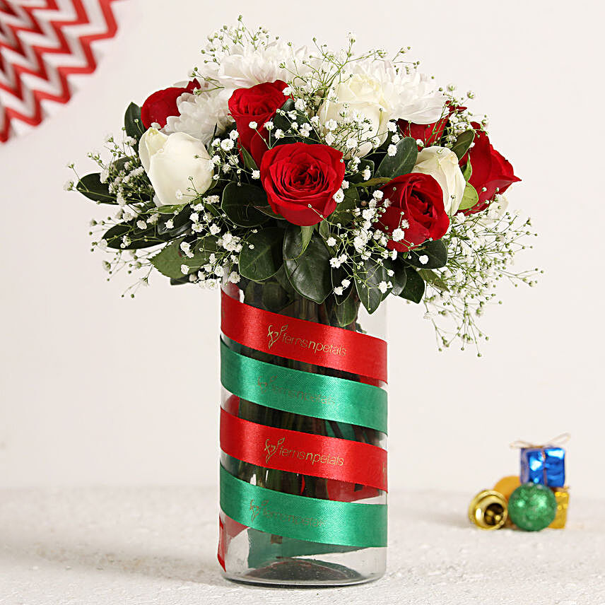 Christmas Roses Bunch In Vase