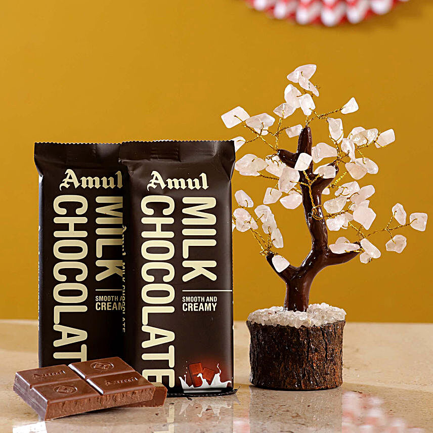 Rose Quart Wish Tree & Amul Milk Chocolate