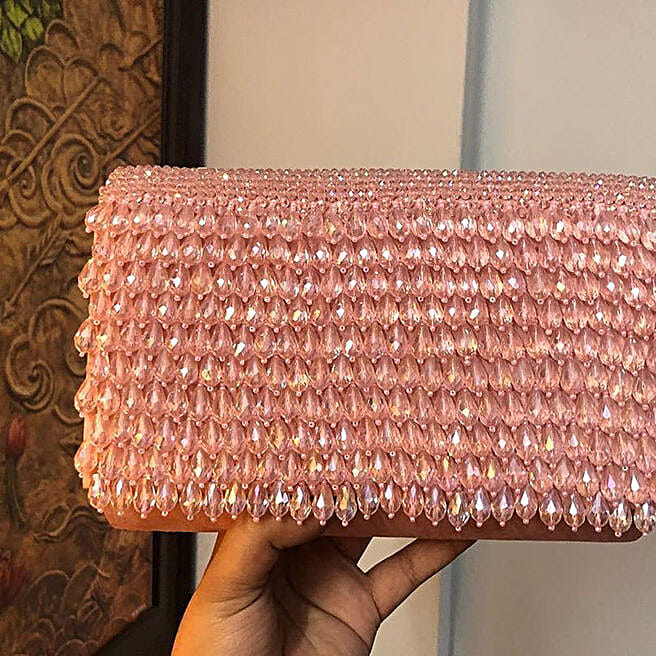 Buy/Send Baby Pink Suede Clutch Bag Online FNP