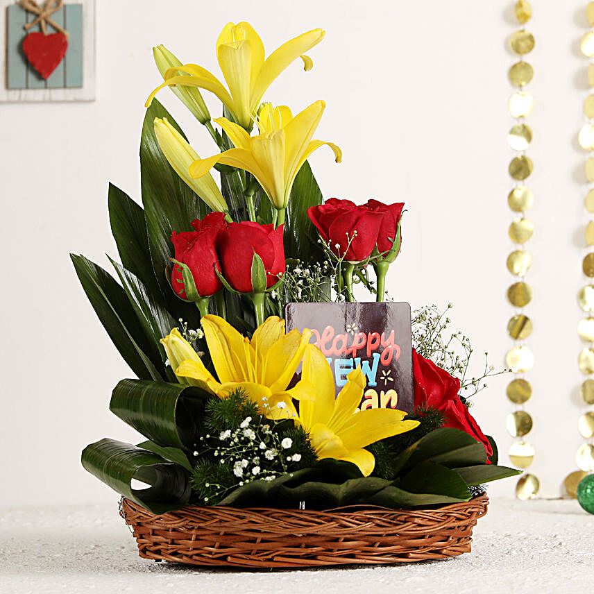 New Year Mixed Flowers Basket