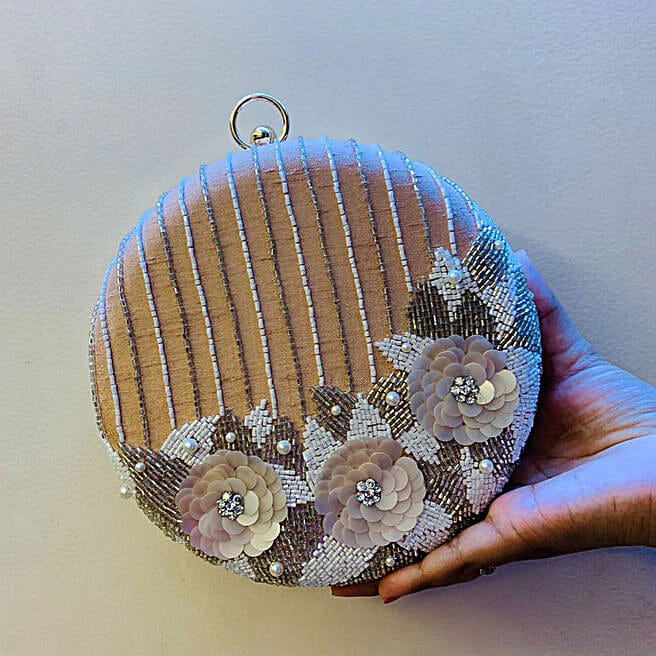 Buy/Send Peach Embroidery Clutch Bag Online FNP