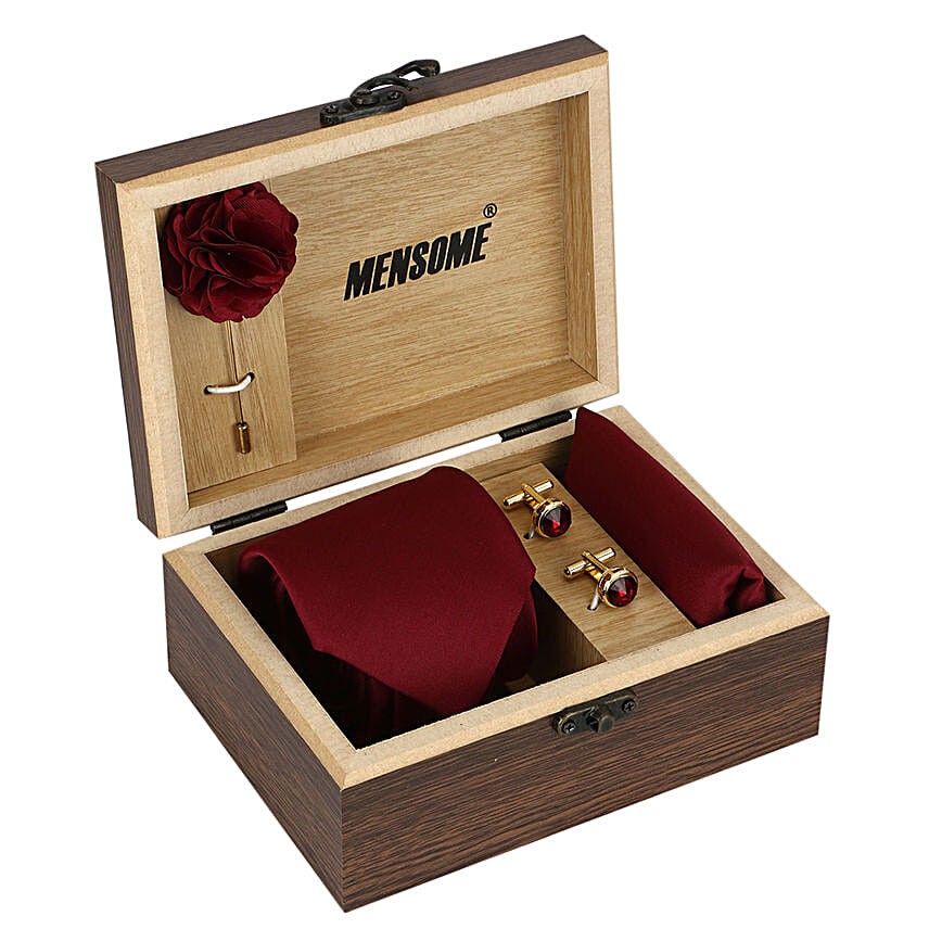 Maroon Microfiber Neck Tie & Lapel Pin Gift Set