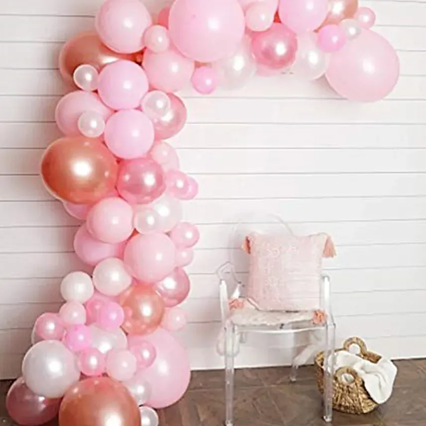 Organic Balloon Arch Pink Coloured:Wedding Anniversary Decoration