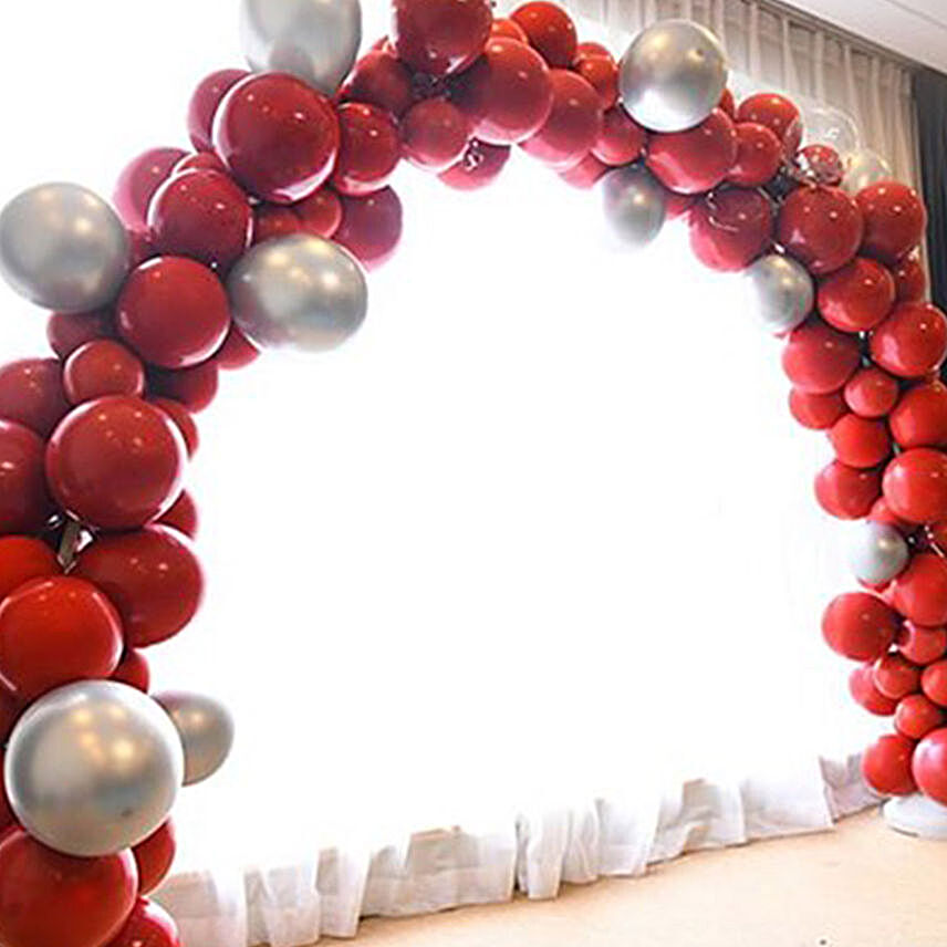 Organic Balloon Arch Red And Silver