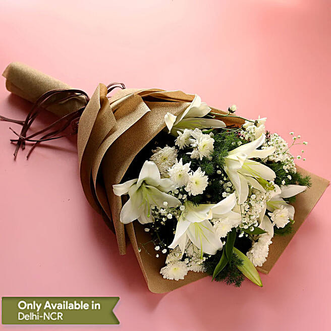 Buy/Send Oriental Lilies & White Daisies Bouquet Online- Ferns N Petals