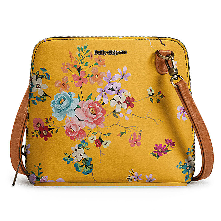 DailyObjects Mustard Floral- Trapeze Crossbody Bag