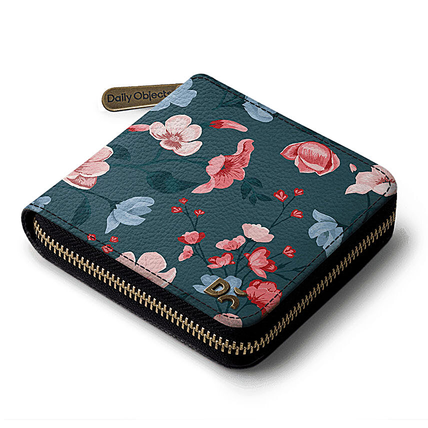Online Teal Blooms Zip Wallet:Leather Gifts