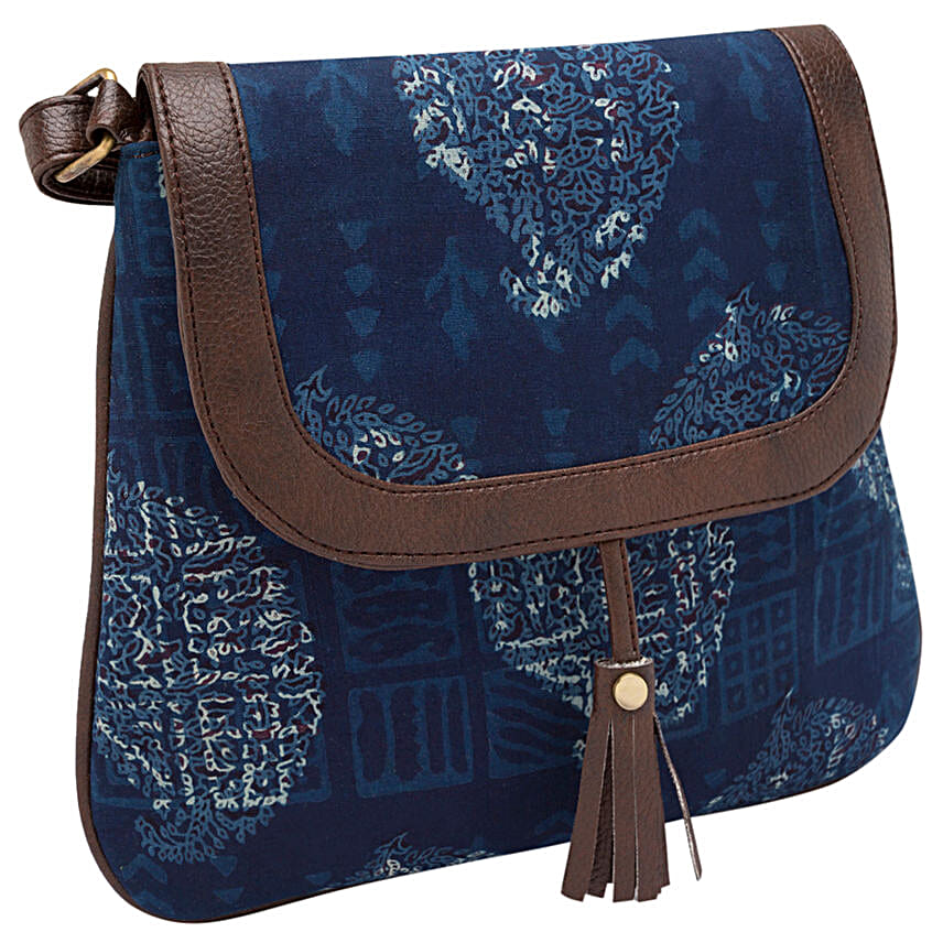 Indigo Tassel Detail Sling Bag