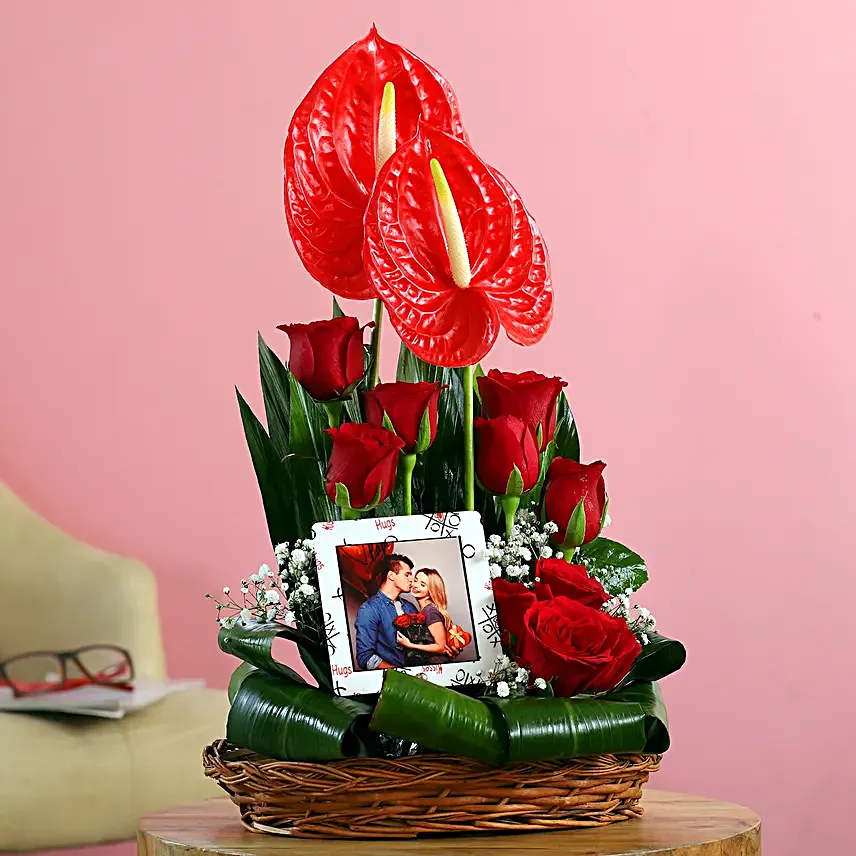 Red Anthurium & Roses Personalised Arrangement
