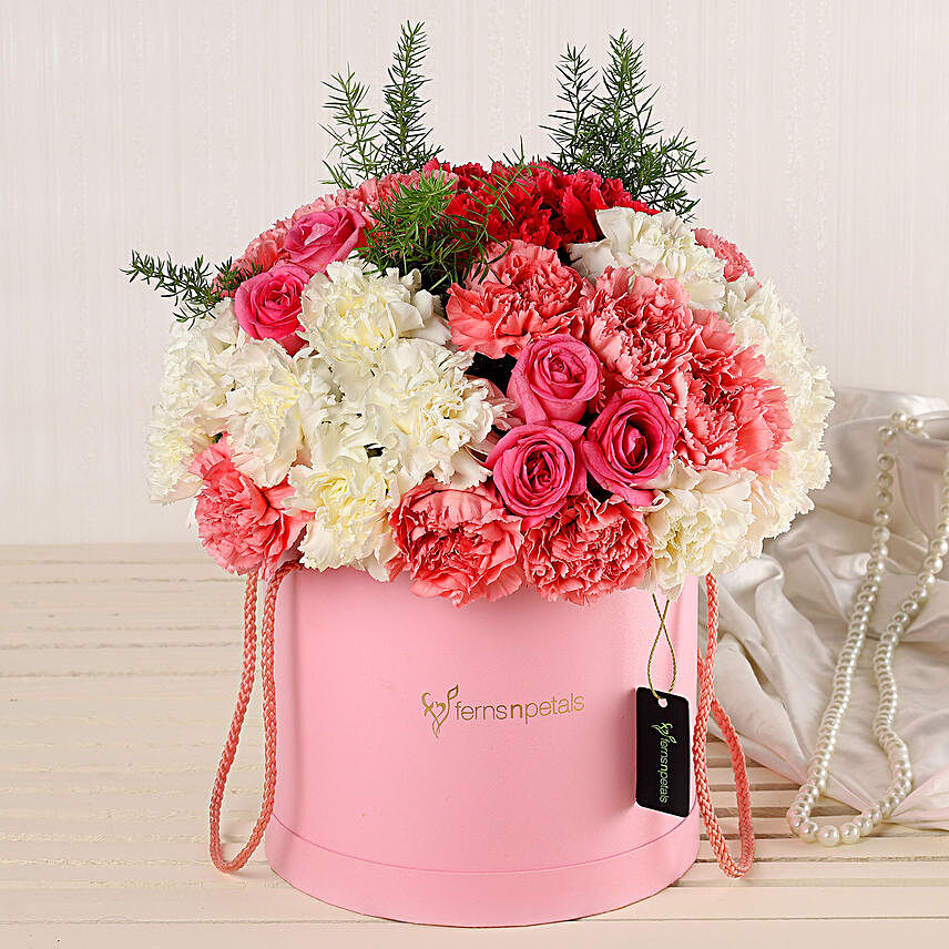 Online Roses And Carnations Box:Mixed Colour Flowers