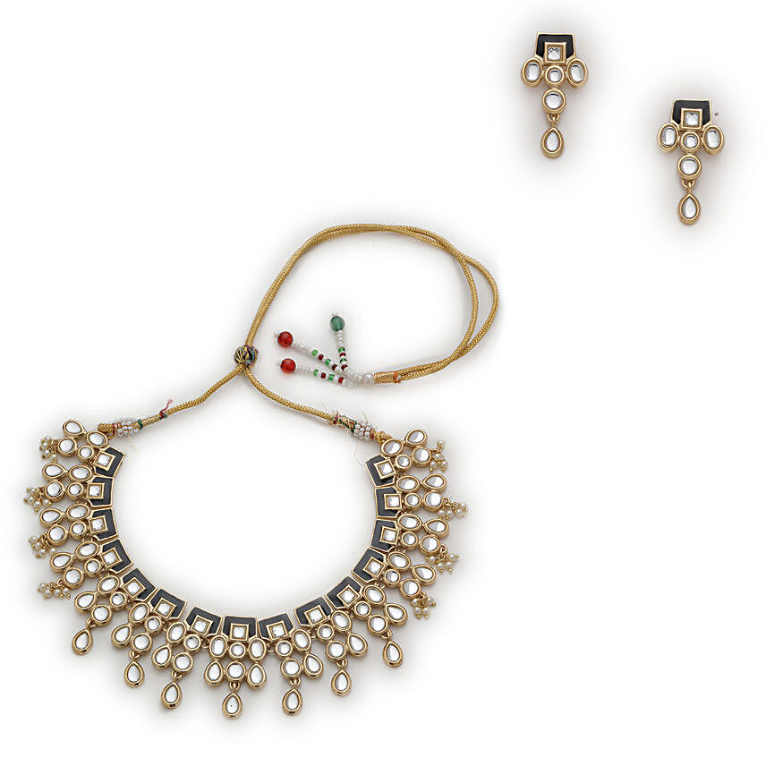 Estele Mirror Kundan Necklace Set with Earrings