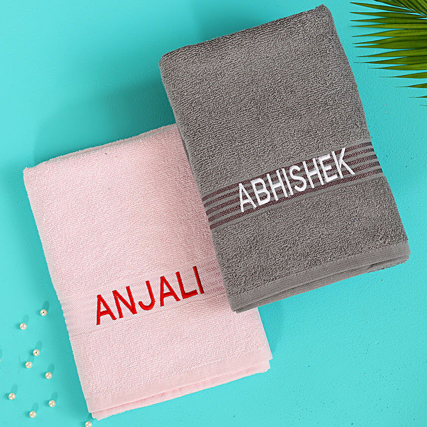 Personalised Grey & Pink Cotton Towels