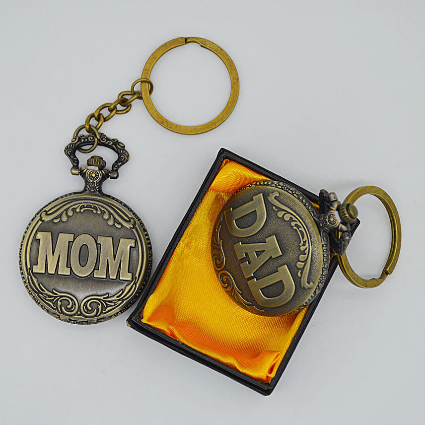 Antique Pocket Watch & keychain - Mom & Dad