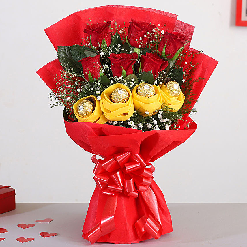 Red Roses Bouquet & Ferrero Rocher Chocolates