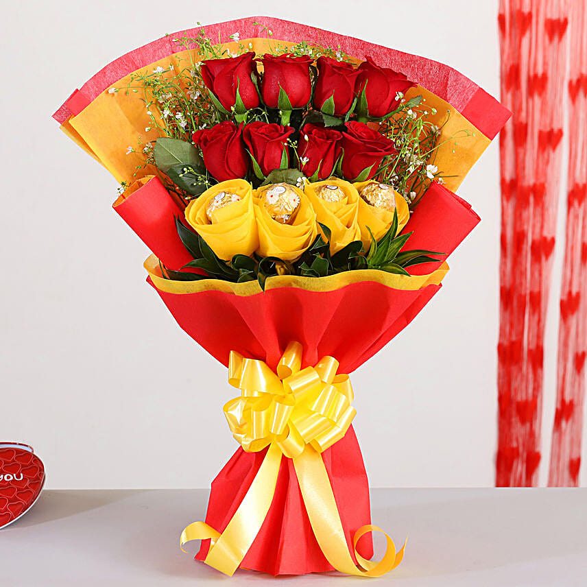 Red Roses Bouquet With Ferrero Rocher