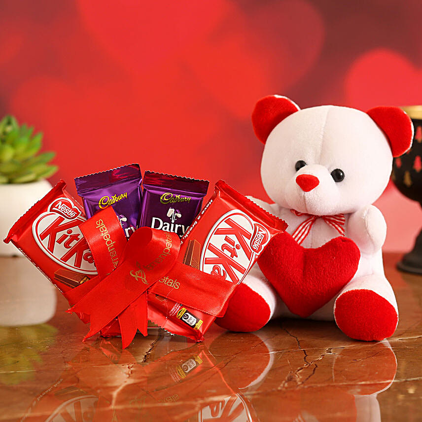 Cute Teddy With Dairy Milk & Kitkat