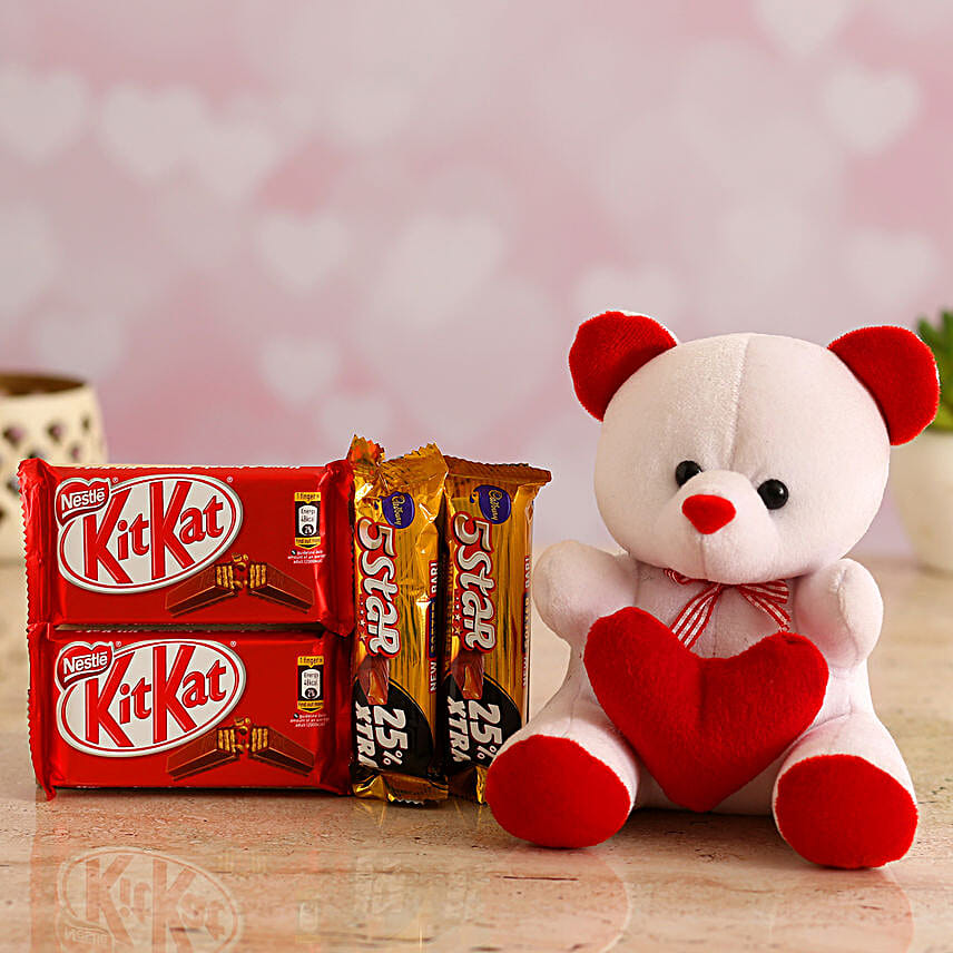 Cute Teddy With Kitkat & 5 Star