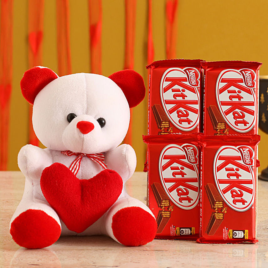 Cute Teddy With Kitkat Chocolates