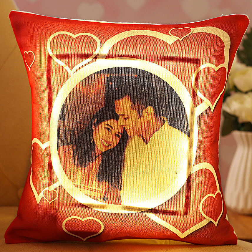Personalised Hearts Love LED Cushion