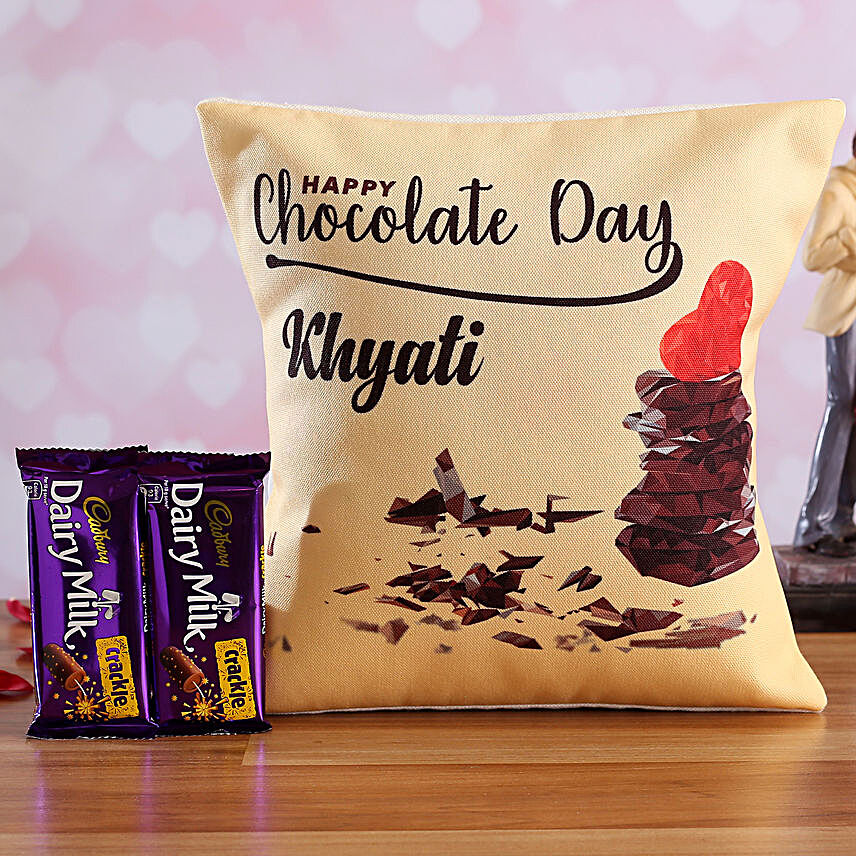 Chocolate Day Personalised Cushion and Cadbury Crackle