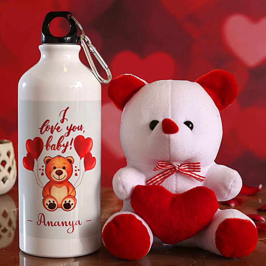 I Love You Baby Personalised Bottle and Teddy