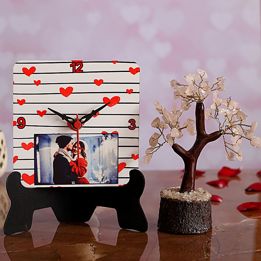 V Day Personalised Table Clock and Wish Tree