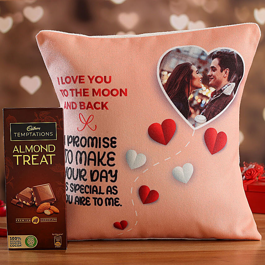 V Day Special Personalised Cushion and Cadbury Temptations