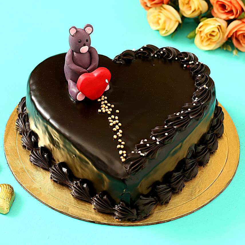 Online Teddy On Top Heart Shaped Designer Cake