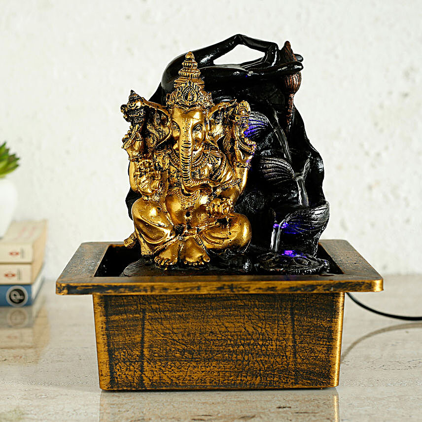 Ganesha Golden Fountain With Meditating Hands