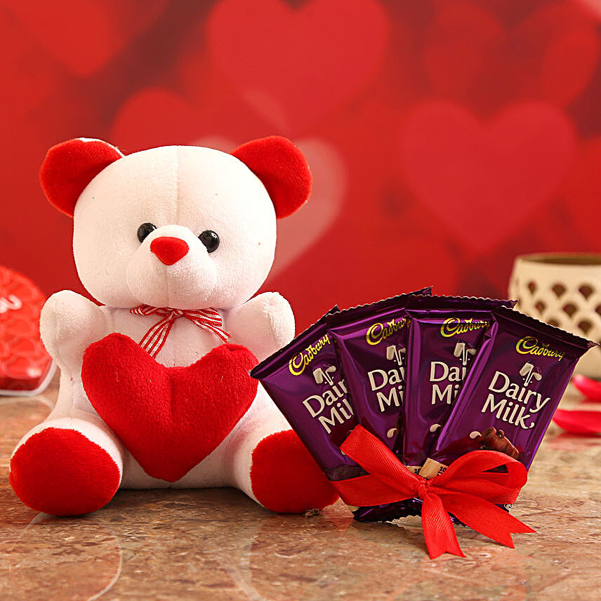 Dairy Milk Chocolates With Red and White Teddy