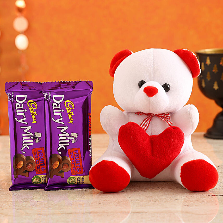 Cute Teddy With Cadbury Fruit and Nut