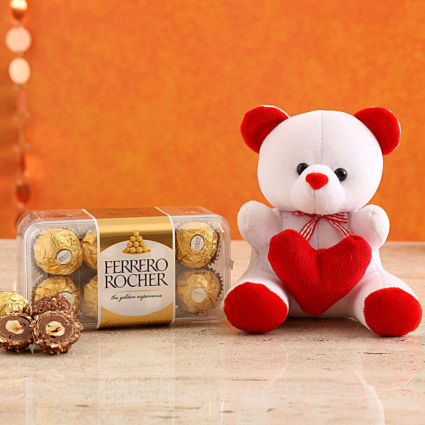 Cute Teddy With Ferrero Rocher Box