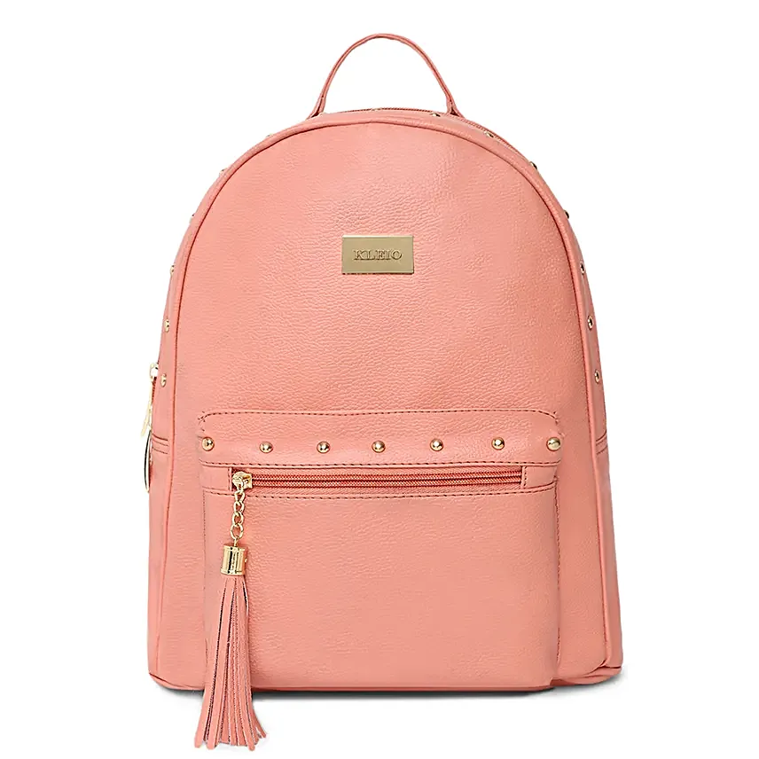 elegant peach pink pu backpack online