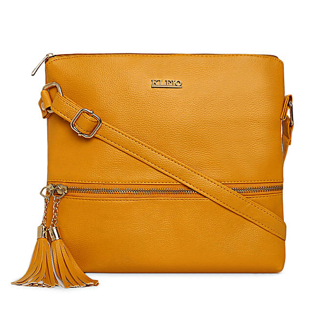 Buy/Send KLEIO Leatherette Sling Bag Mustard Online- FNP