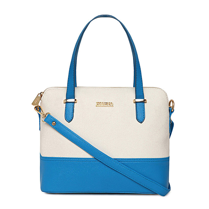 KLEIO Leather Twin Colour Hand Bag- Turquoise